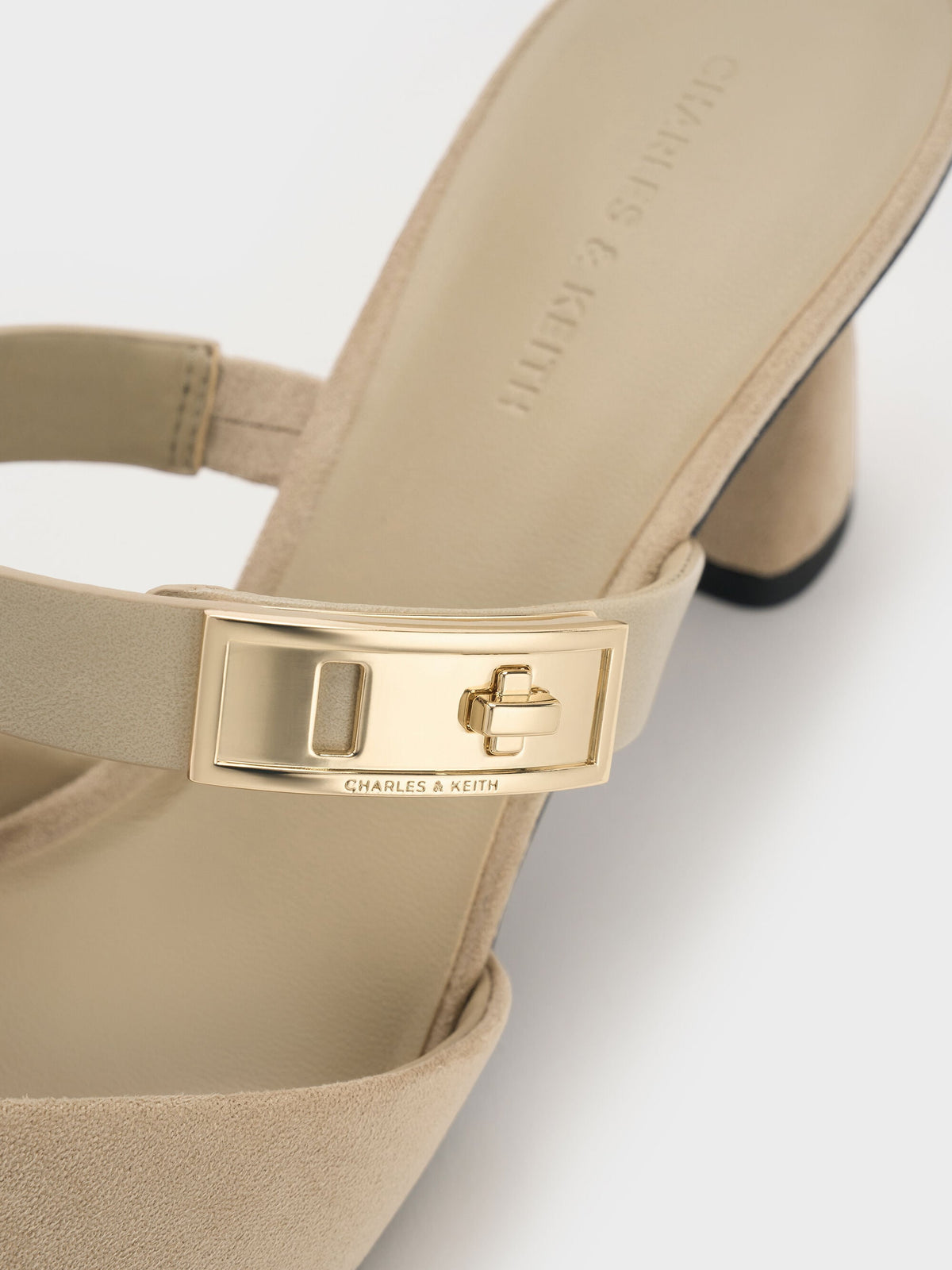 Lando Faux Suede Heeled Mules - Beige | CHARLES & KEITH
