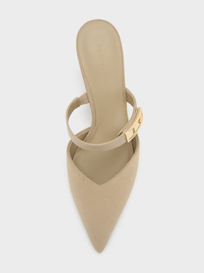 Lando Faux Suede Heeled Mules - Beige | CHARLES & KEITH