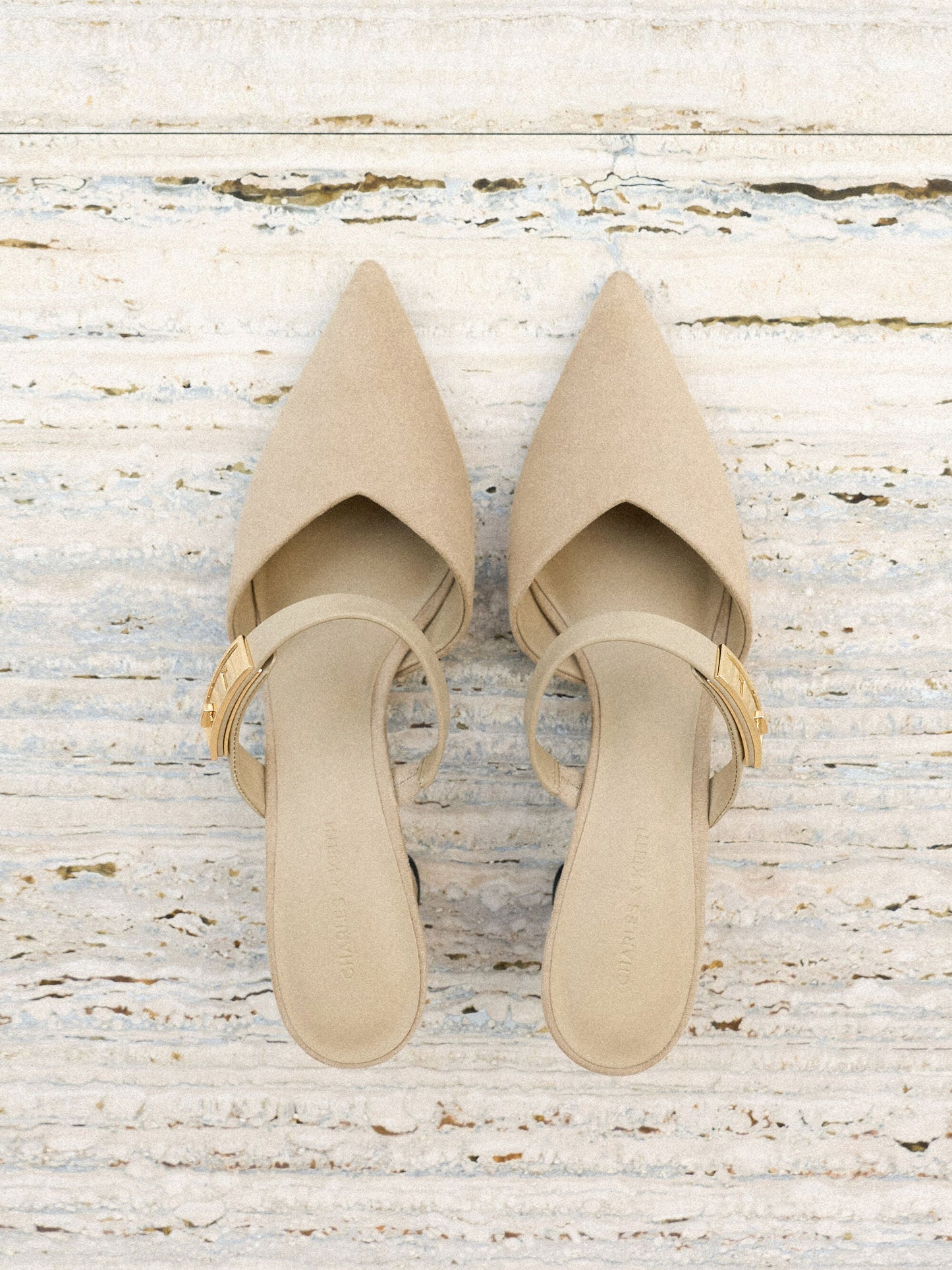 Lando Faux Suede Heeled Mules - Beige | CHARLES & KEITH
