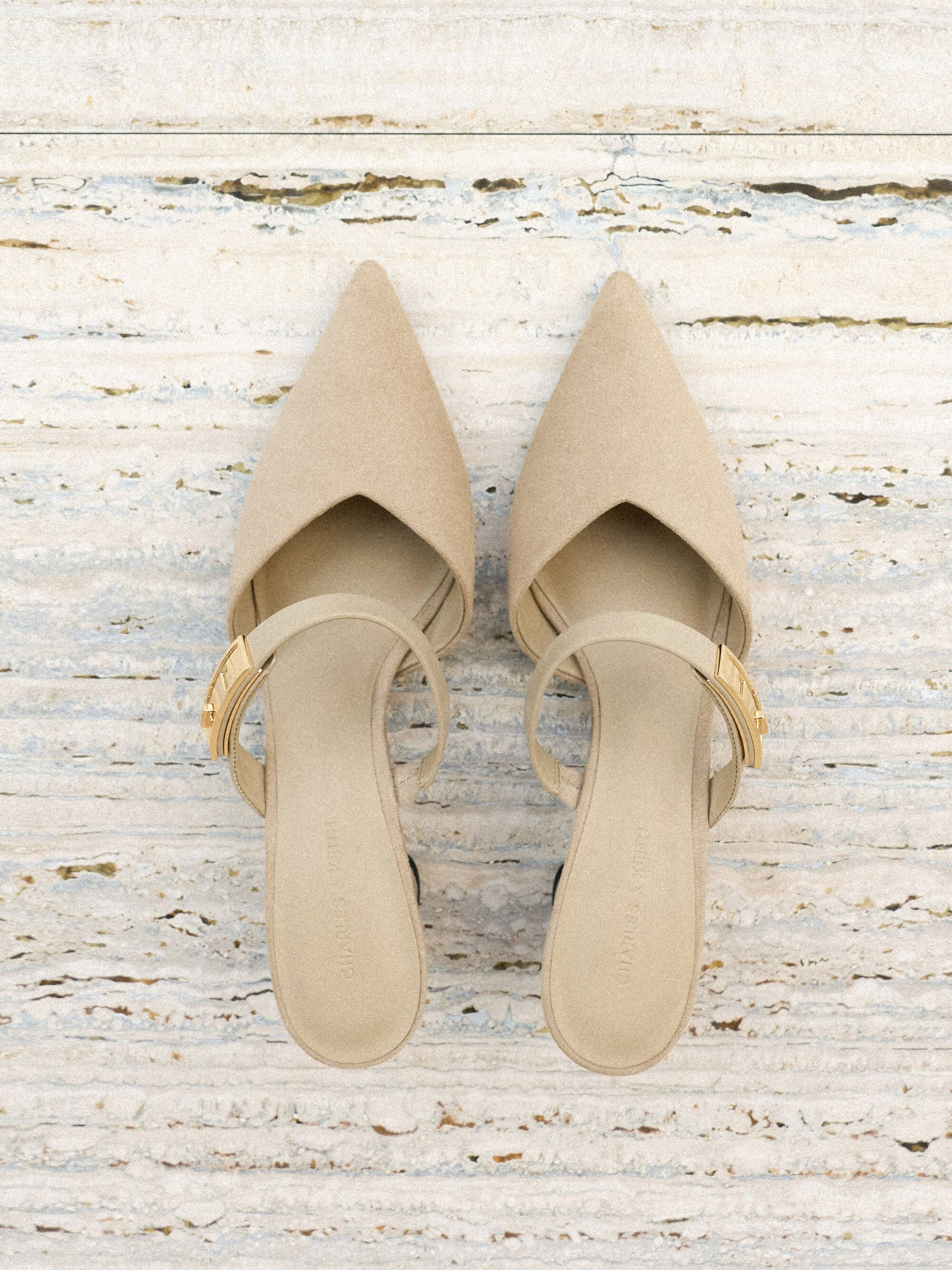 Lando Faux Suede Heeled Mules - Beige | CHARLES & KEITH