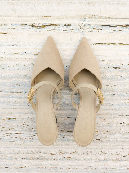 Lando Faux Suede Heeled Mules - Beige | CHARLES & KEITH