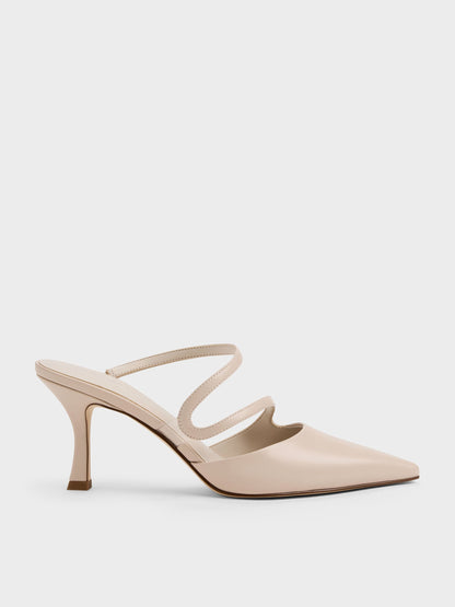Arden Pointed Wavy Heeled Mules - Light Pink | CHARLES & KEITH