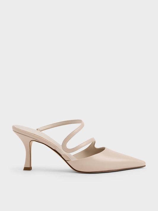Arden Pointed Wavy Heeled Mules - Light Pink | CHARLES & KEITH