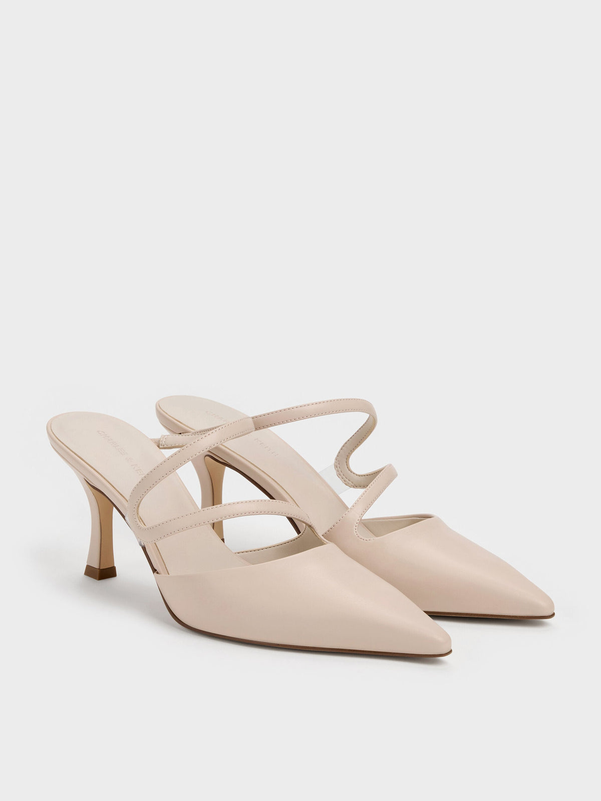 Arden Pointed Wavy Heeled Mules - Light Pink | CHARLES & KEITH