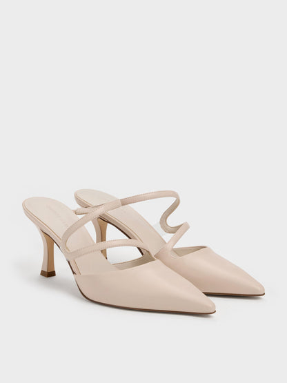 Arden Pointed Wavy Heeled Mules - Light Pink | CHARLES & KEITH