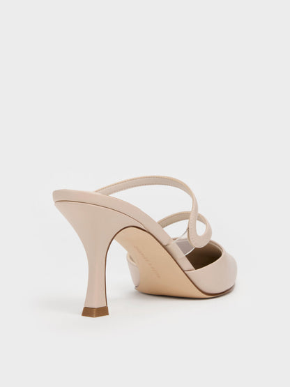 Arden Pointed Wavy Heeled Mules - Light Pink | CHARLES & KEITH
