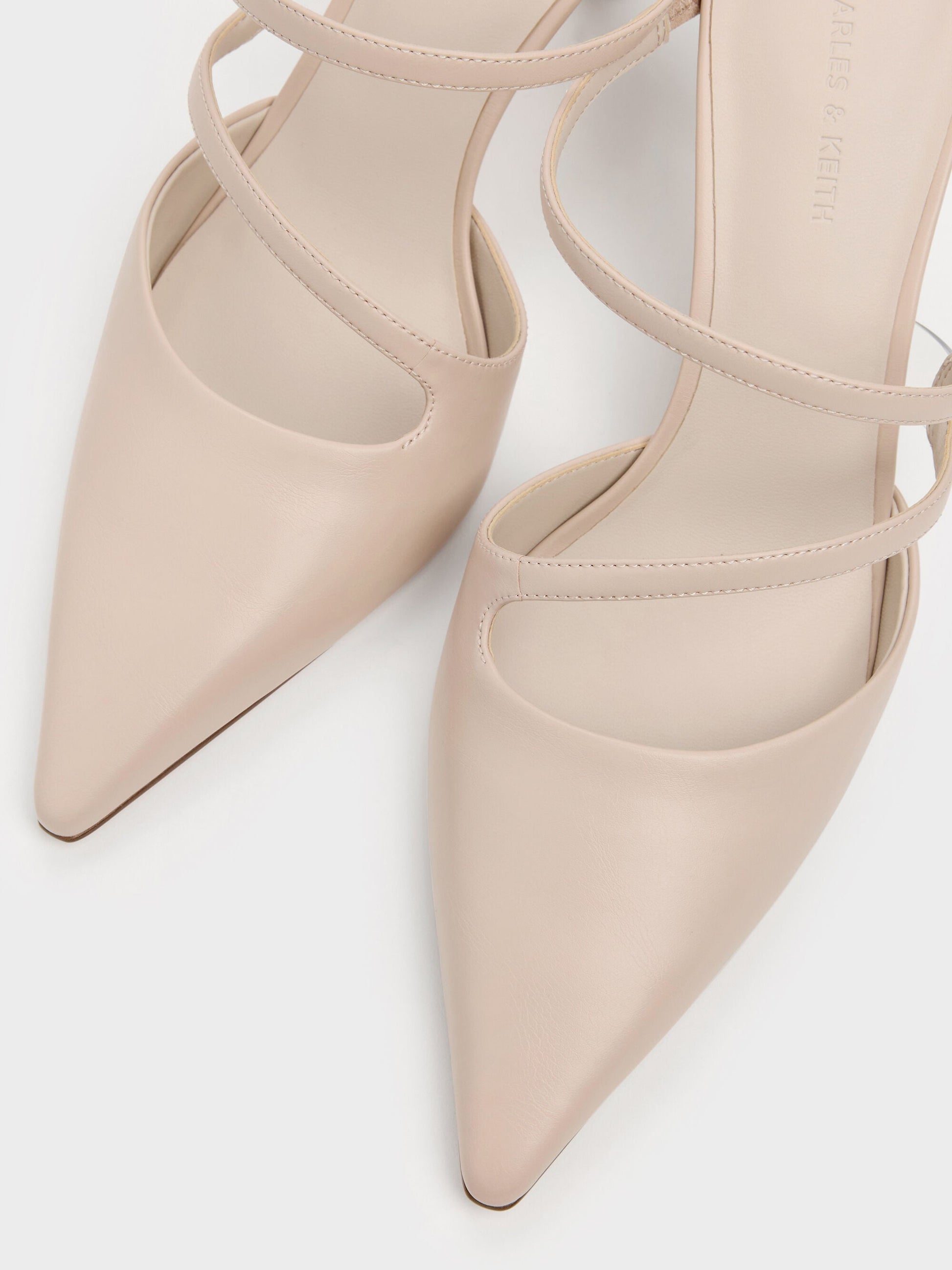 Arden Pointed Wavy Heeled Mules - Light Pink | CHARLES & KEITH