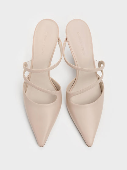 Arden Pointed Wavy Heeled Mules - Light Pink | CHARLES & KEITH