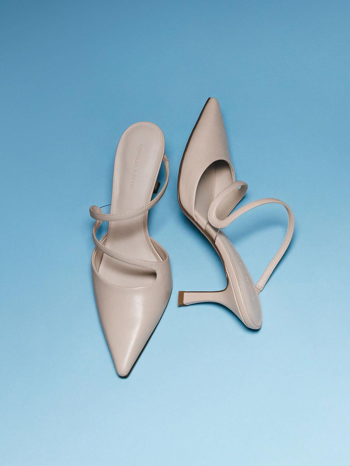 Arden Pointed Wavy Heeled Mules - Light Pink | CHARLES & KEITH