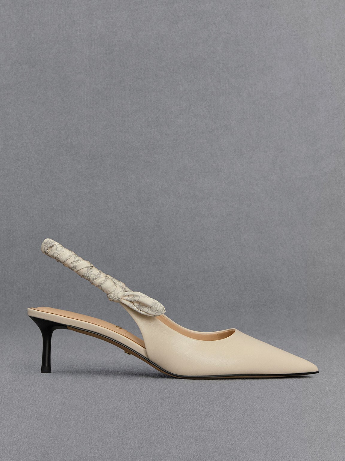 Tully Leather Ruched-Strap Slingback Pumps - Chalk | CHARLES & KEITH