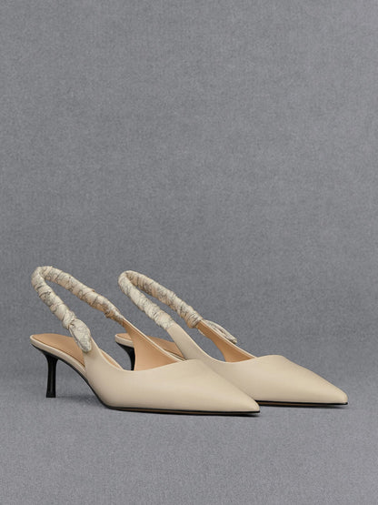 Tully Leather Ruched-Strap Slingback Pumps - Chalk | CHARLES & KEITH
