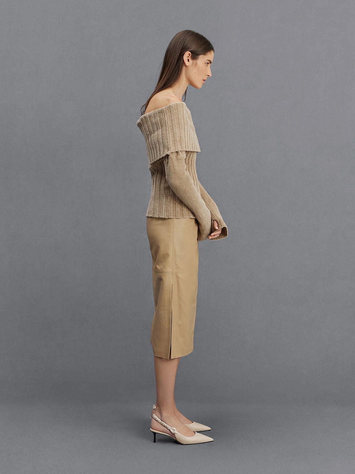 Tully Leather Ruched-Strap Slingback Pumps - Chalk | CHARLES & KEITH
