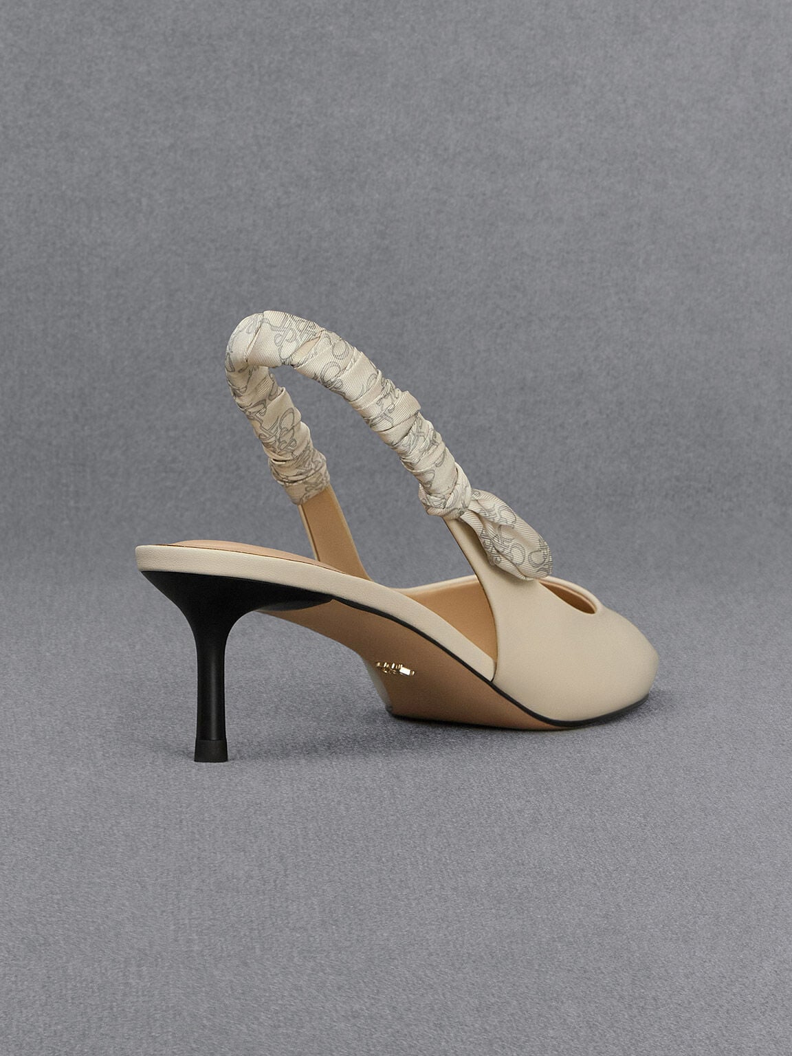 Tully Leather Ruched-Strap Slingback Pumps - Chalk | CHARLES & KEITH