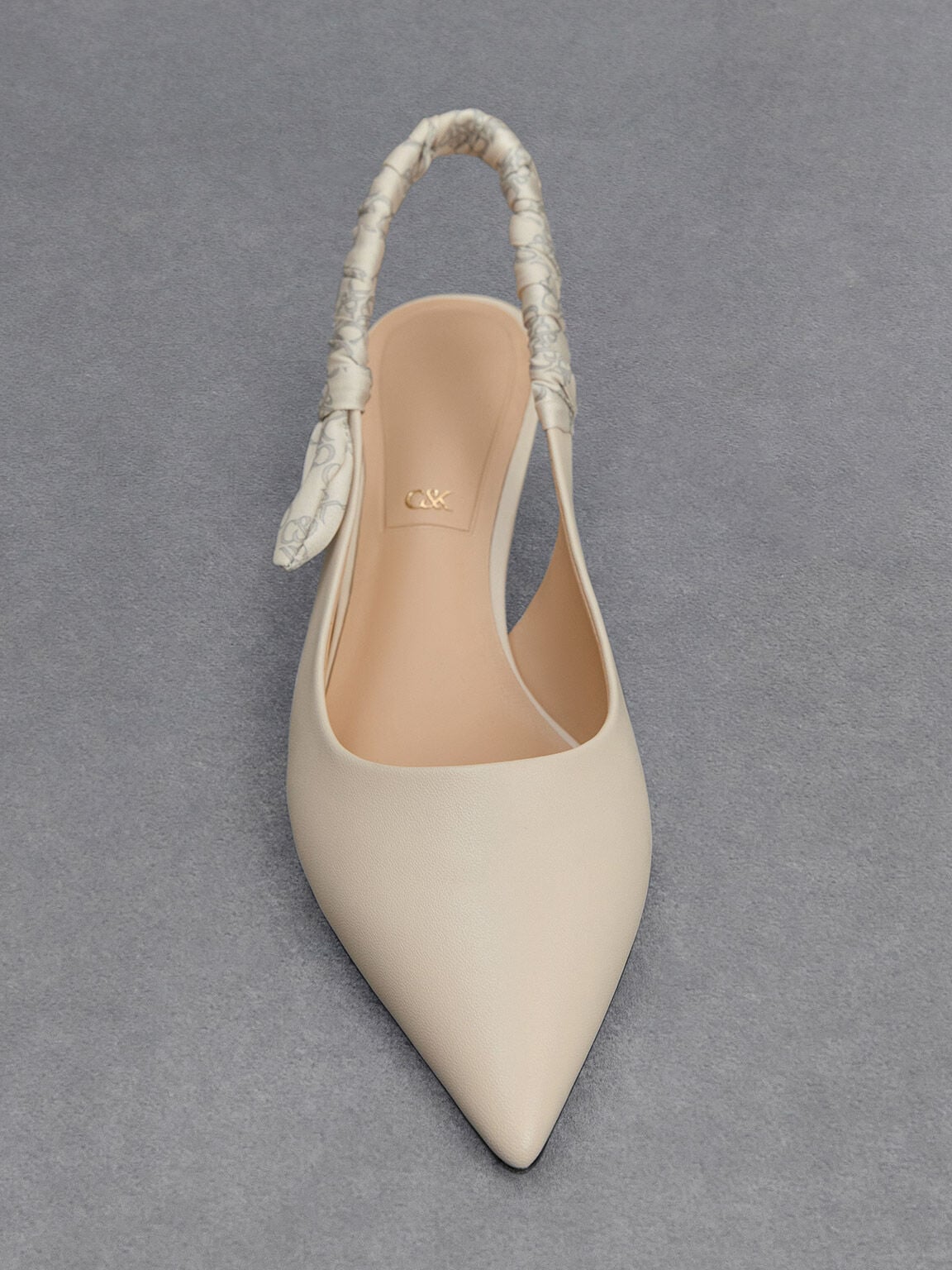 Tully Leather Ruched-Strap Slingback Pumps - Chalk | CHARLES & KEITH