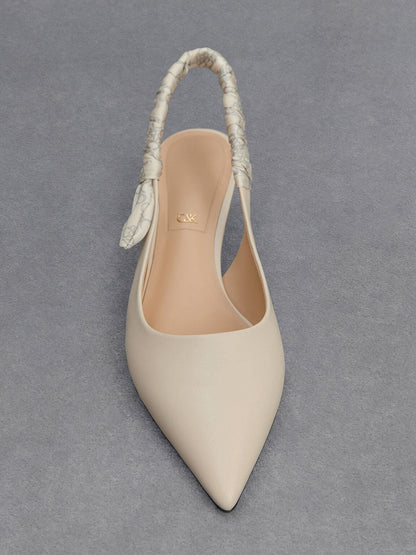 Tully Leather Ruched-Strap Slingback Pumps - Chalk | CHARLES & KEITH