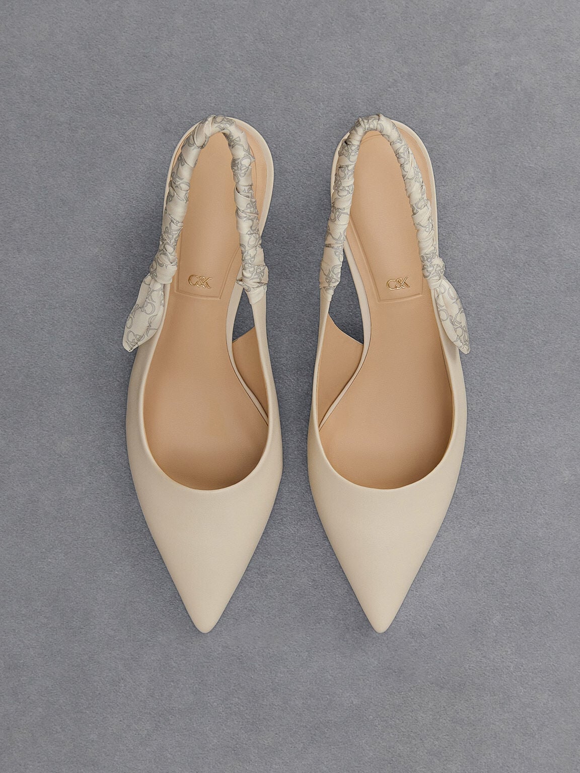 Tully Leather Ruched-Strap Slingback Pumps - Chalk | CHARLES & KEITH