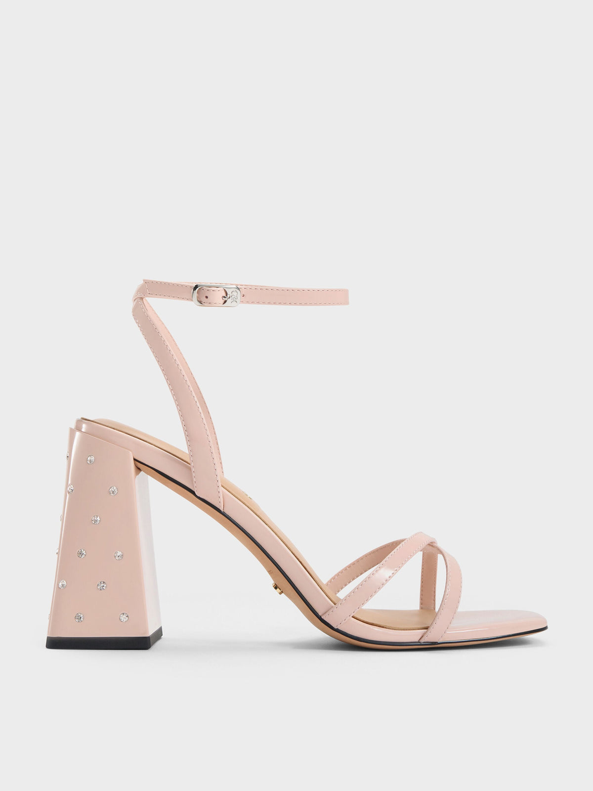 Emmaline Patent Leather Crystal Crossover Sandals - Pink | CHARLES & KEITH