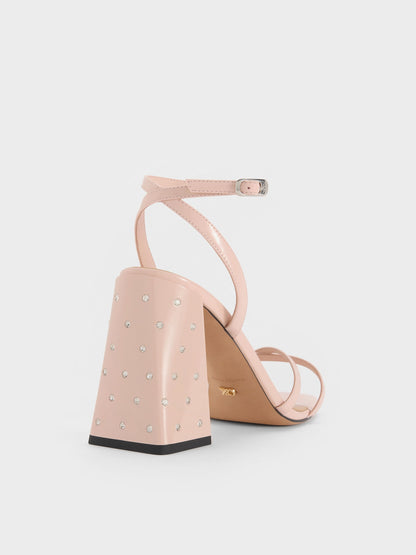 Emmaline Patent Leather Crystal Crossover Sandals - Pink | CHARLES & KEITH