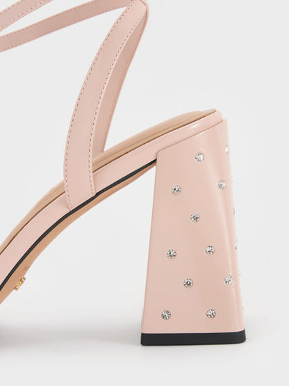 Emmaline Patent Leather Crystal Crossover Sandals - Pink | CHARLES & KEITH