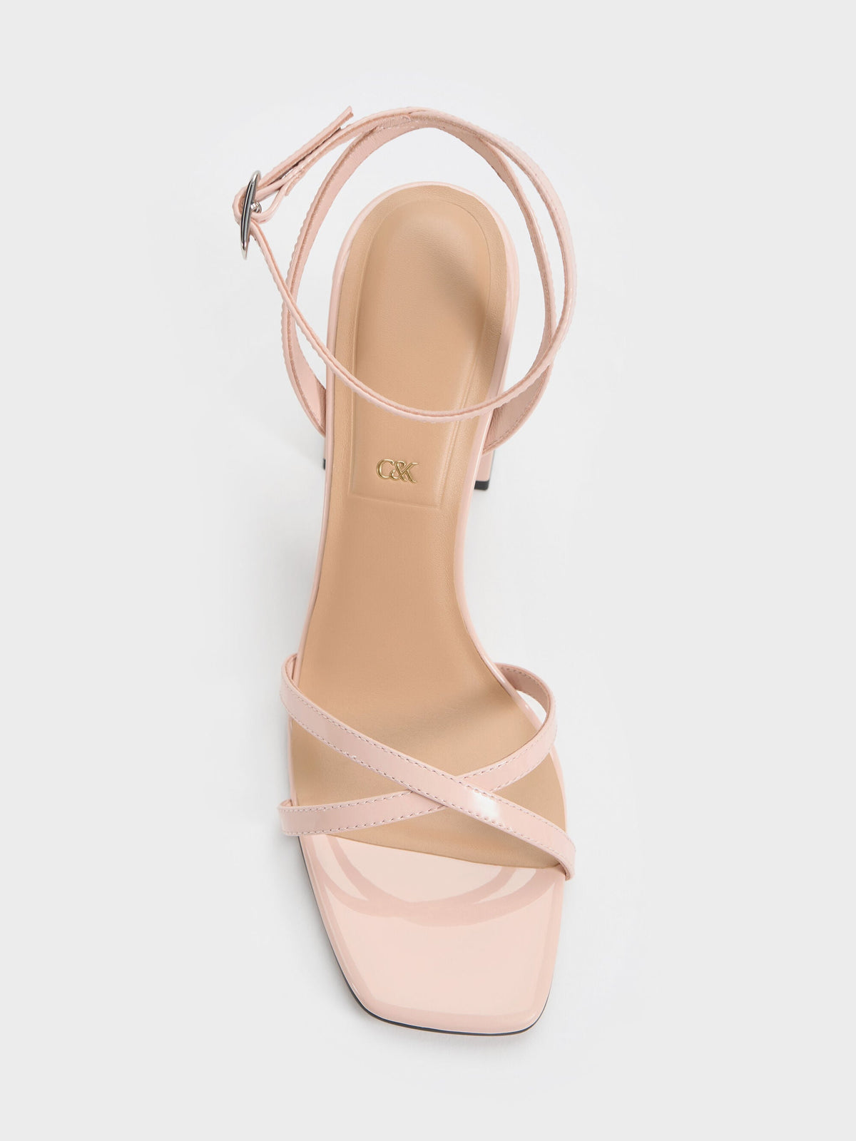 Emmaline Patent Leather Crystal Crossover Sandals - Pink | CHARLES & KEITH
