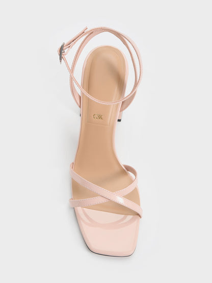 Emmaline Patent Leather Crystal Crossover Sandals - Pink | CHARLES & KEITH