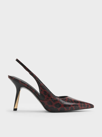 Taylen Leopard-Print Slingback Pumps - Animal Print Burgundy | CHARLES & KEITH