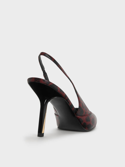 Taylen Leopard-Print Slingback Pumps - Animal Print Burgundy | CHARLES & KEITH