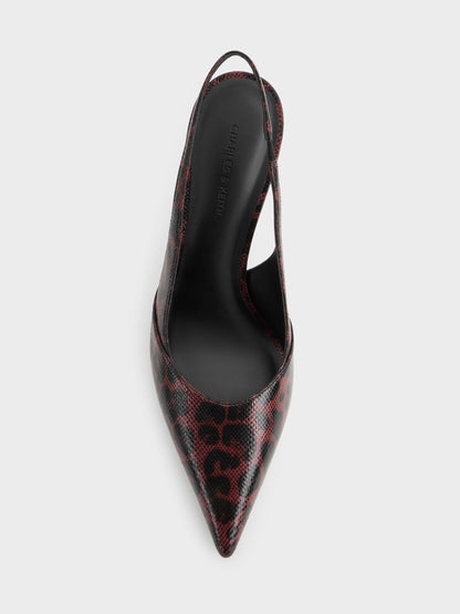 Taylen Leopard-Print Slingback Pumps - Animal Print Burgundy | CHARLES & KEITH