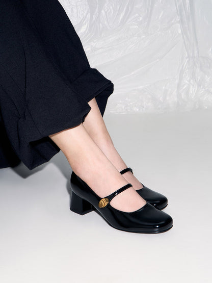 Hettie Patent Mary Jane Pumps - Black Patent | CHARLES & KEITH