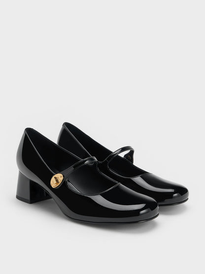 Hettie Patent Mary Jane Pumps - Black Patent | CHARLES & KEITH