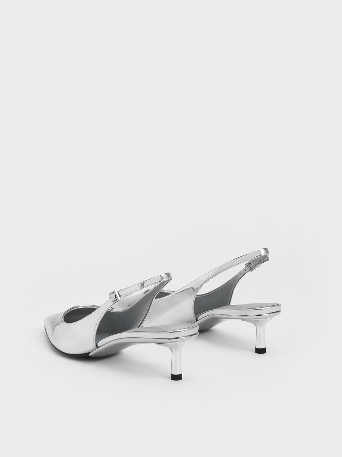 Curtis Metallic Slingback Kitten Heels - Silver | CHARLES & KEITH
