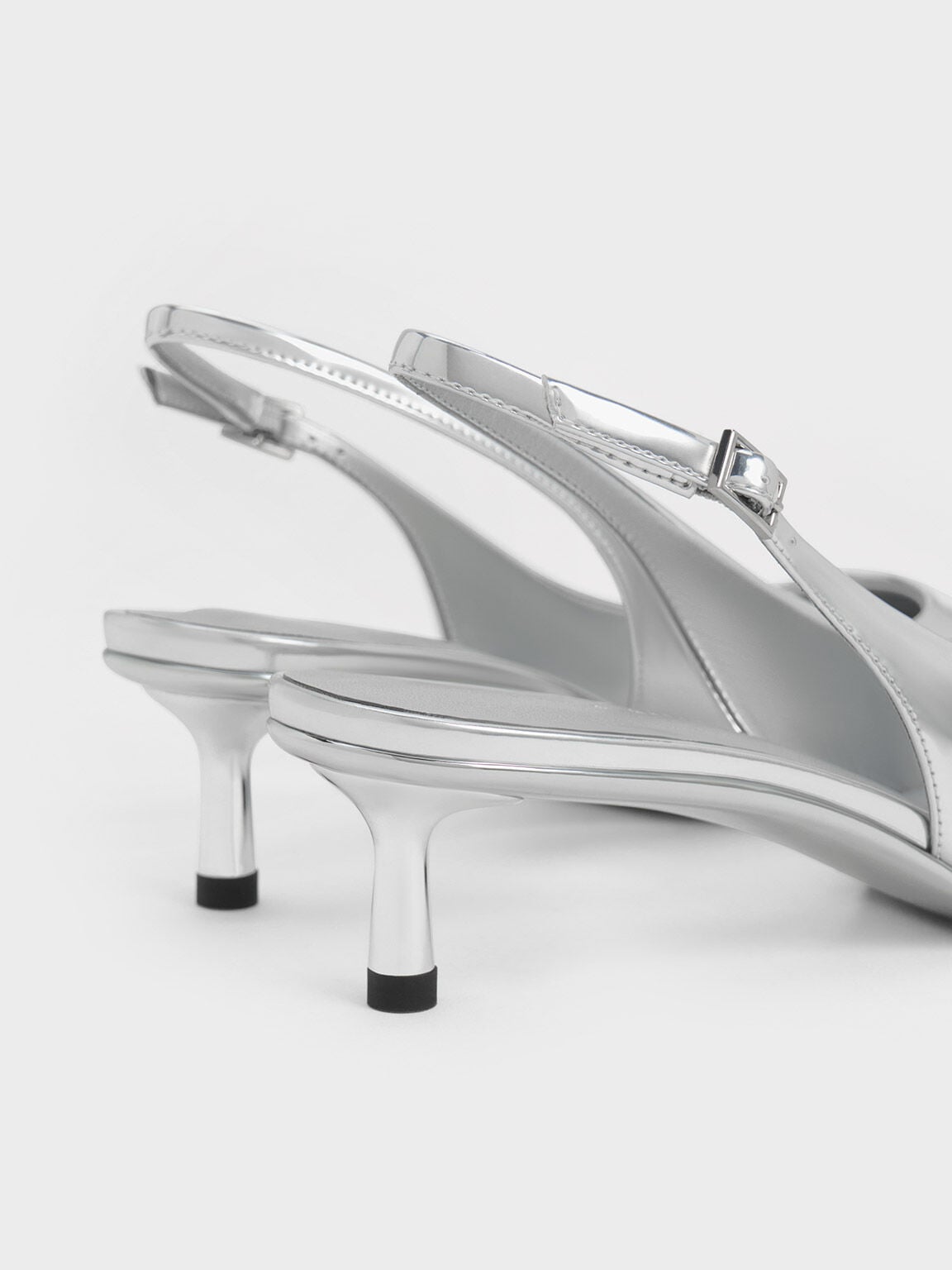 Curtis Metallic Slingback Kitten Heels - Silver | CHARLES & KEITH