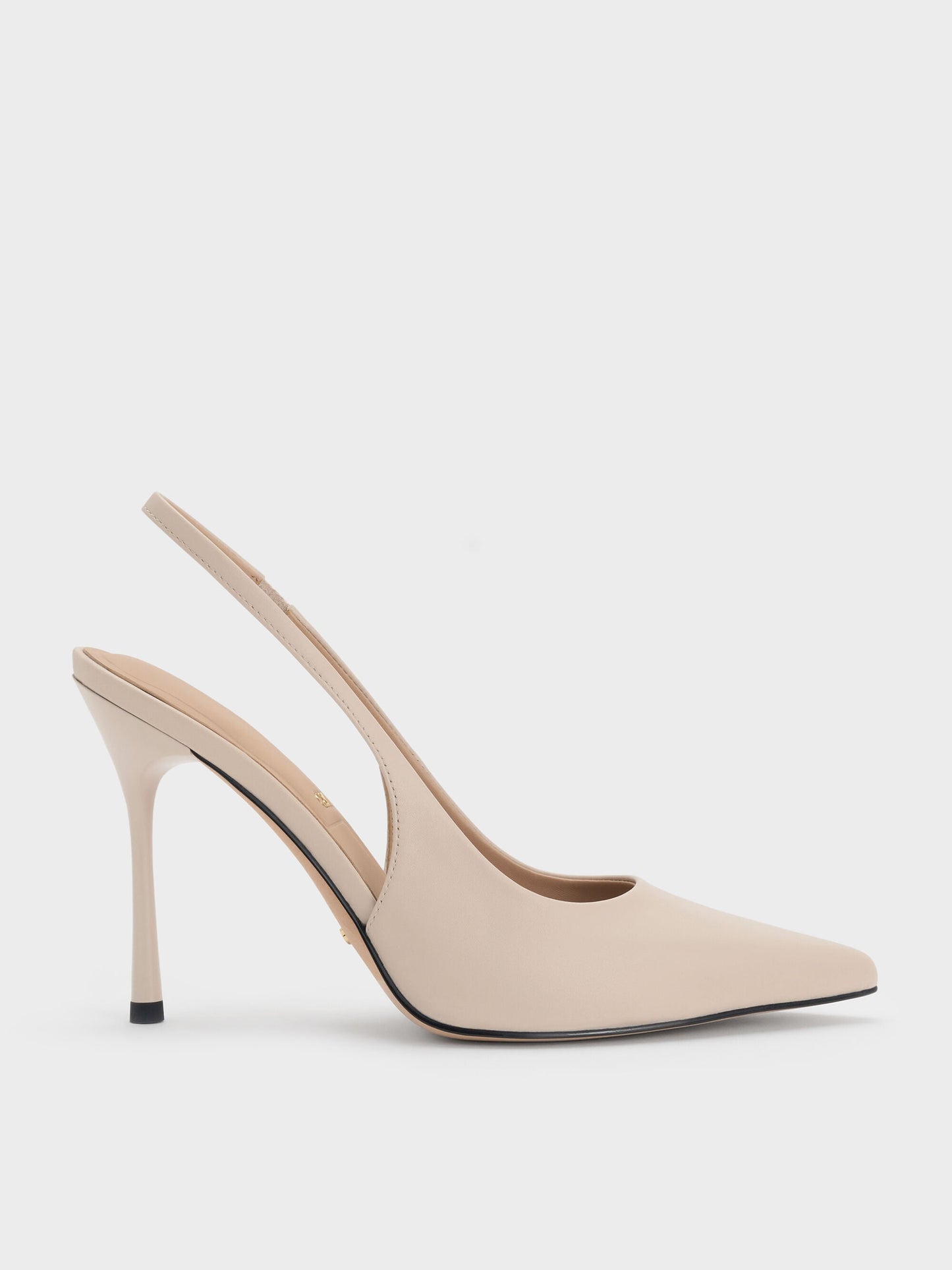 Leather Slingback Stiletto Pumps - Oat | CHARLES & KEITH
