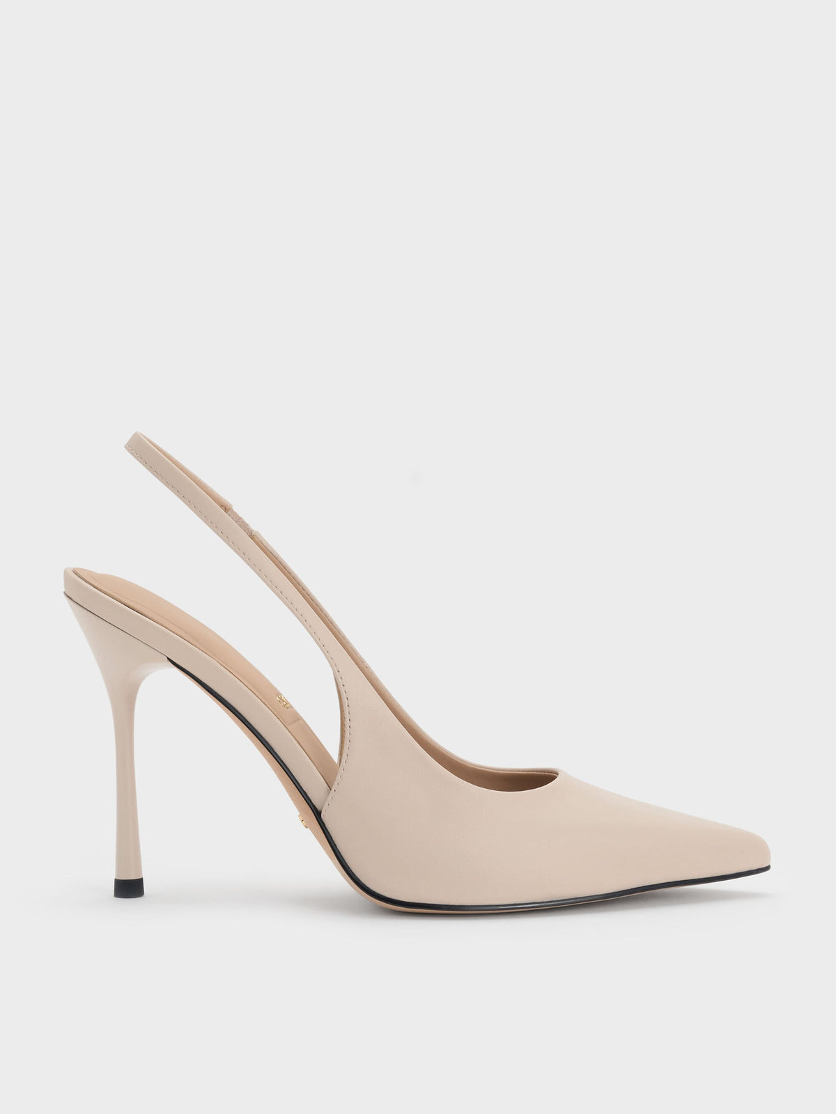 Leather Slingback Stiletto Pumps - Oat | CHARLES & KEITH
