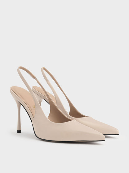 Leather Slingback Stiletto Pumps - Oat | CHARLES & KEITH
