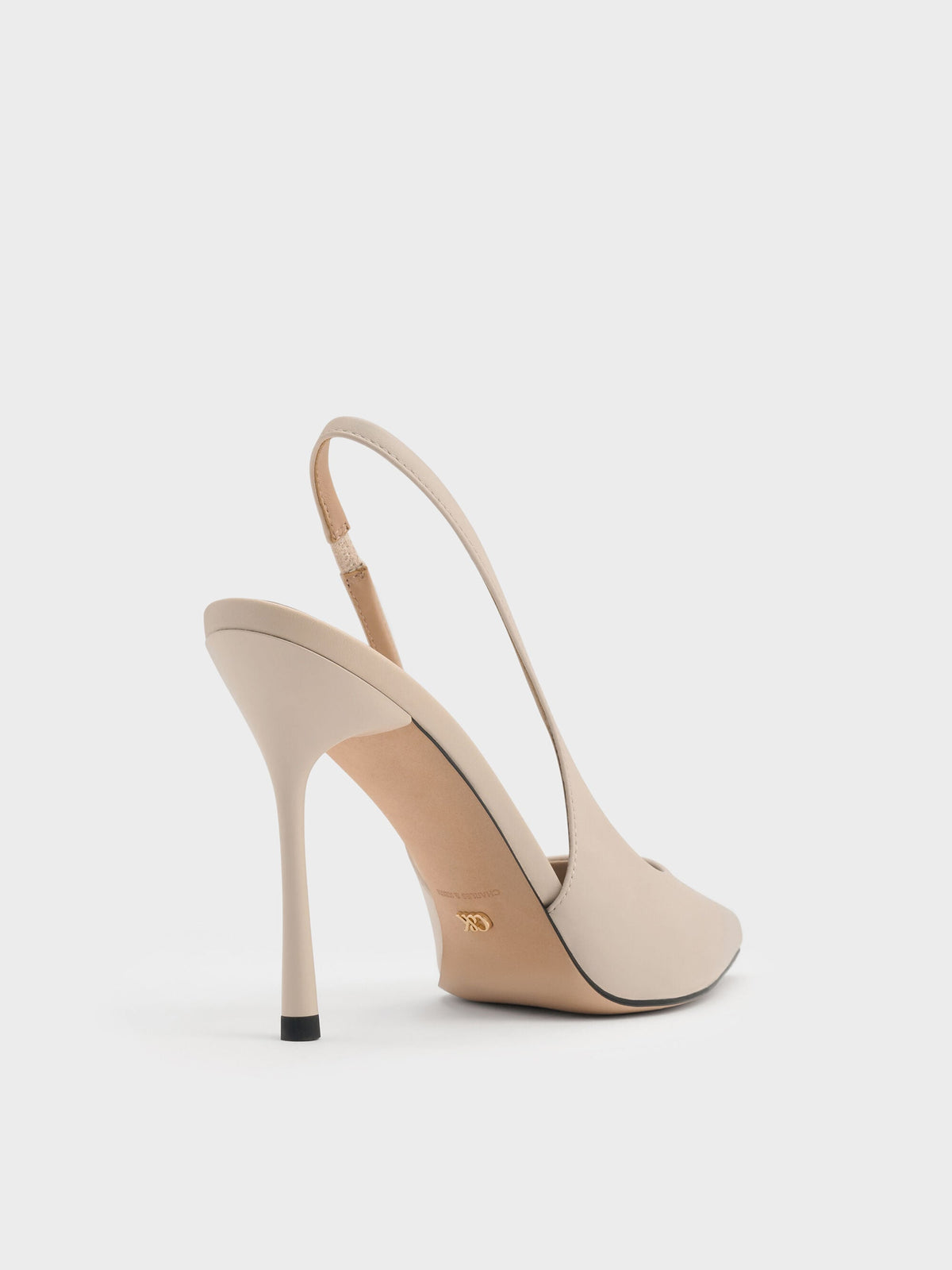 Leather Slingback Stiletto Pumps - Oat | CHARLES & KEITH