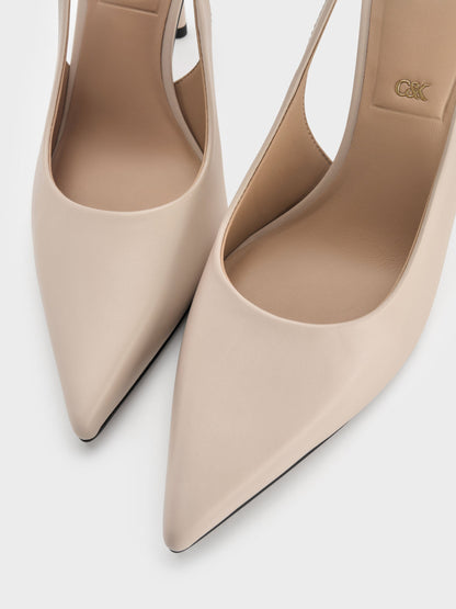 Leather Slingback Stiletto Pumps - Oat | CHARLES & KEITH