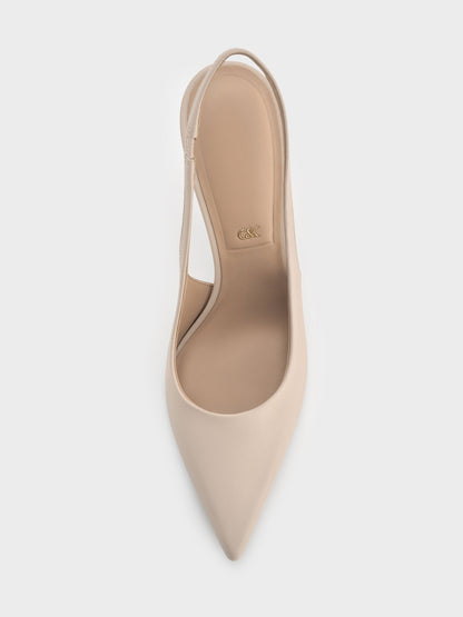 Leather Slingback Stiletto Pumps - Oat | CHARLES & KEITH
