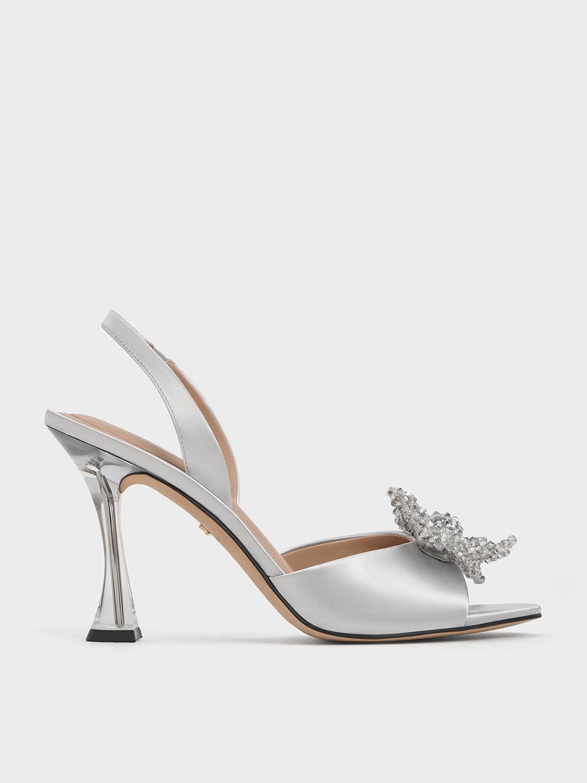 Beaded Bow Slingback Pumps - Silver | CHARLES & KEITH