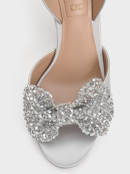 Beaded Bow Slingback Pumps - Silver | CHARLES & KEITH