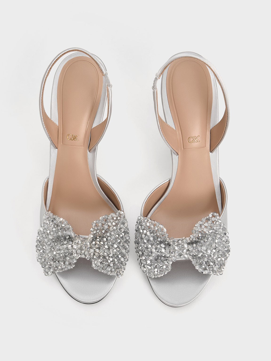 Beaded Bow Slingback Pumps - Silver | CHARLES & KEITH