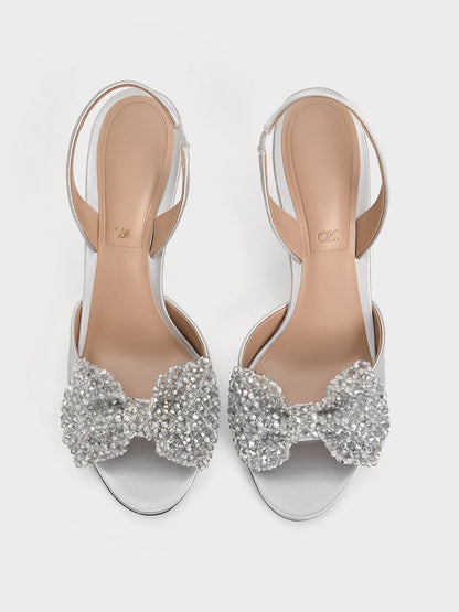 Beaded Bow Slingback Pumps - Silver | CHARLES & KEITH