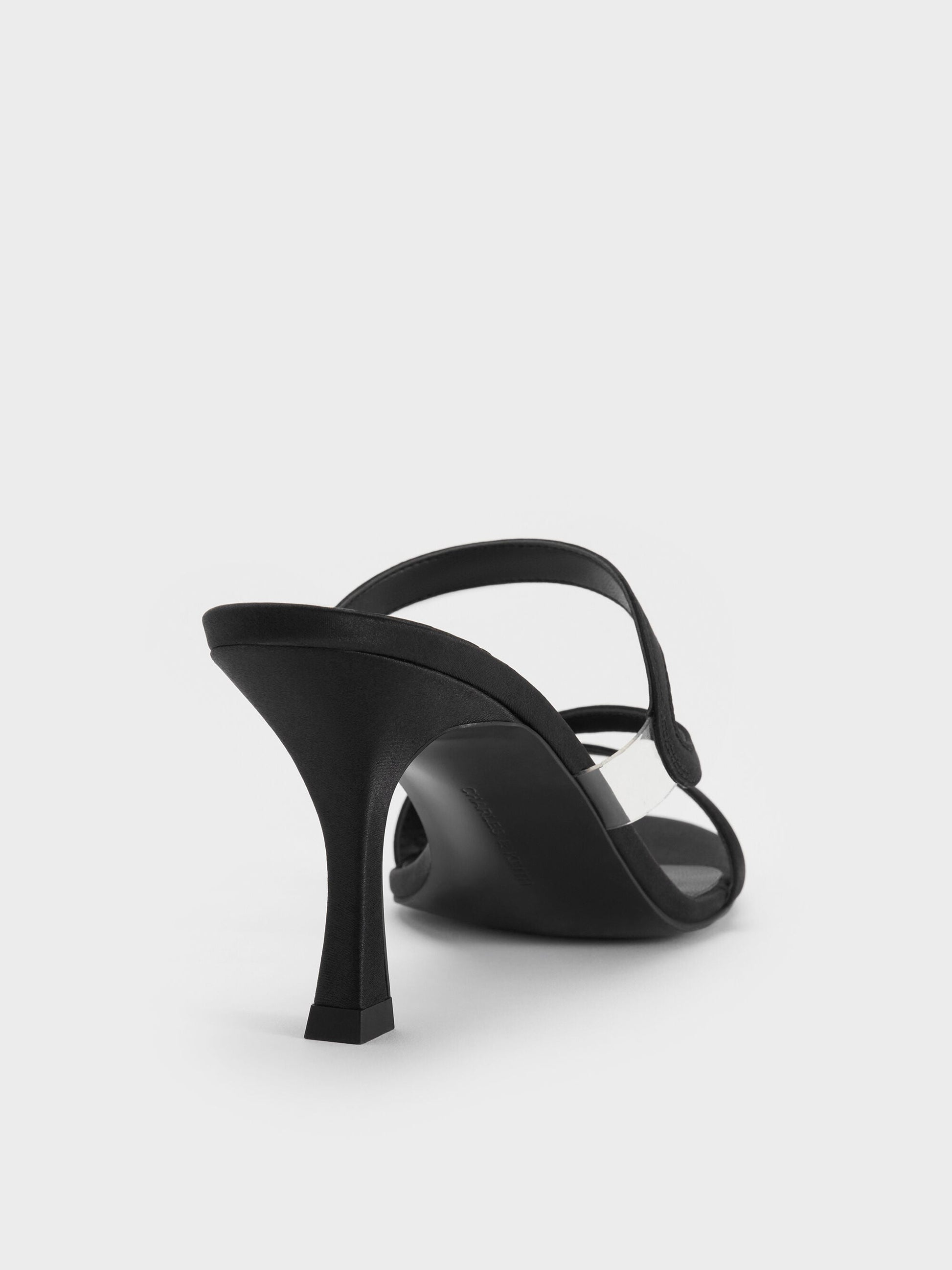 Arden Satin Wavy Heeled Mules - Black Textured | CHARLES & KEITH