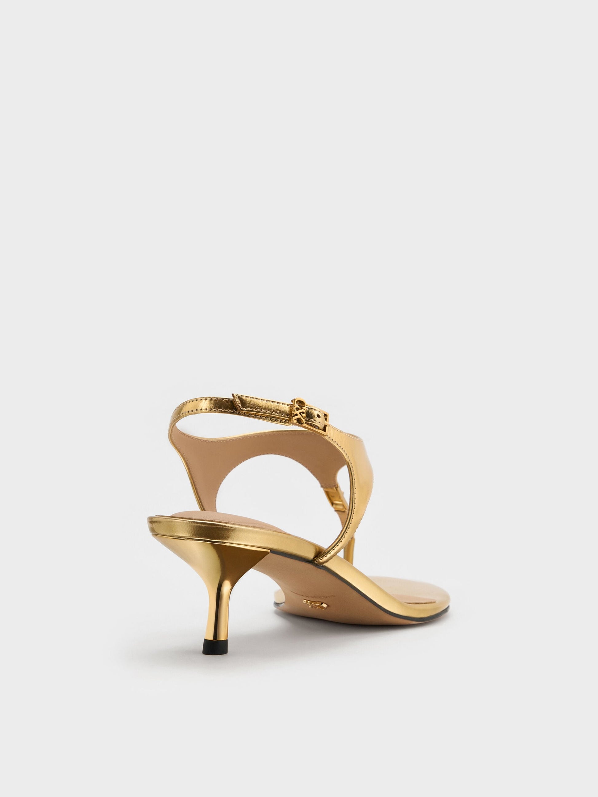 Metallic Leather Thong Kitten Heels - Gold | CHARLES & KEITH