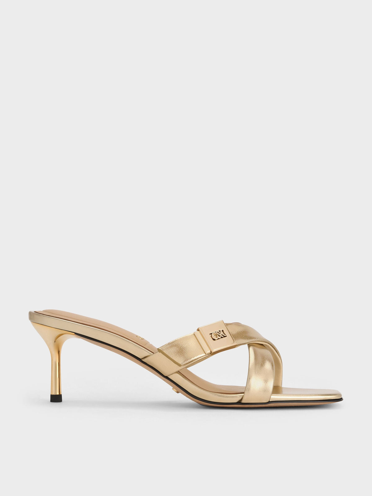 Cody Metallic Leather Crossover Heeled Mules - Gold | CHARLES & KEITH