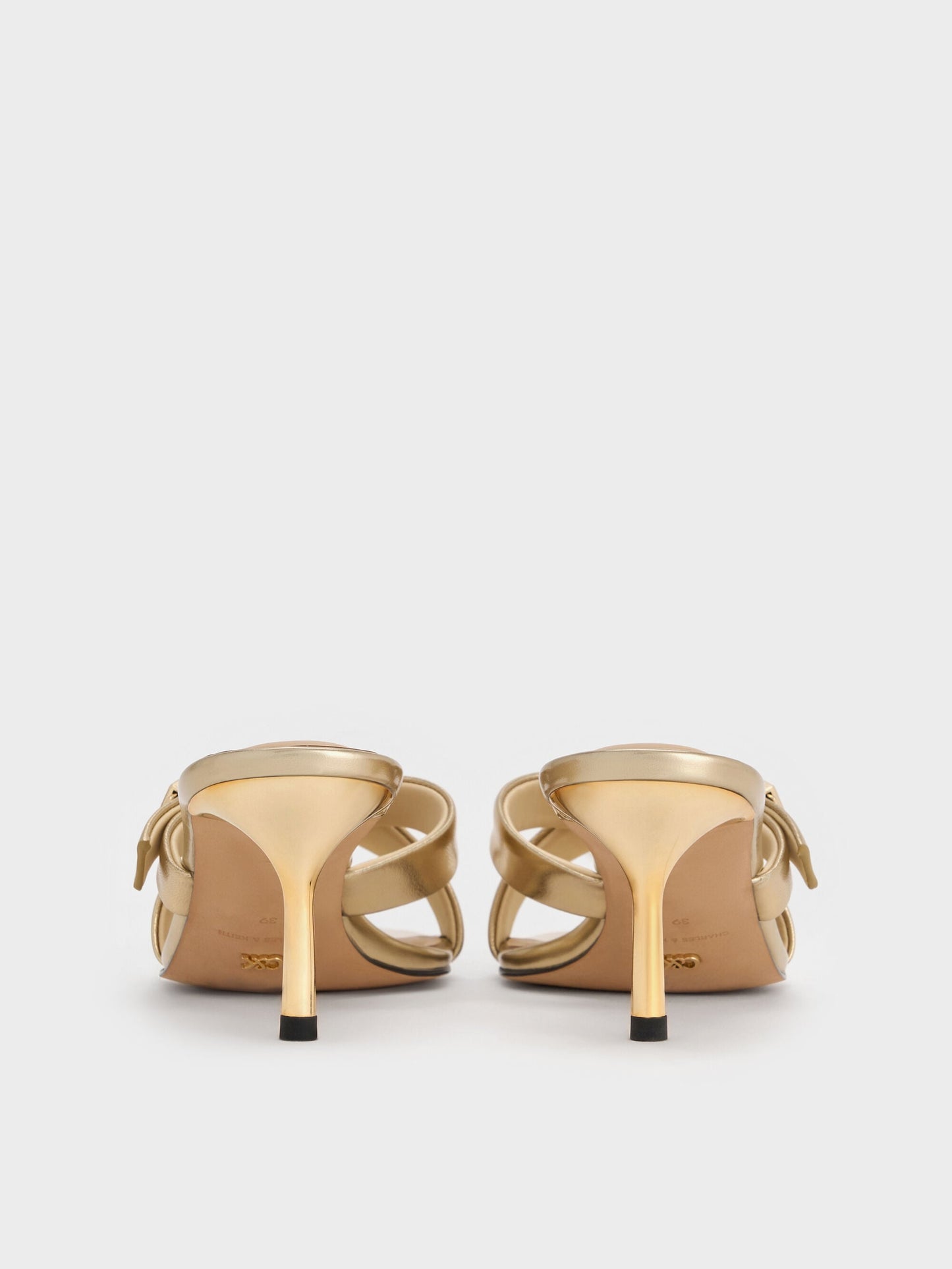 Cody Metallic Leather Crossover Heeled Mules - Gold | CHARLES & KEITH