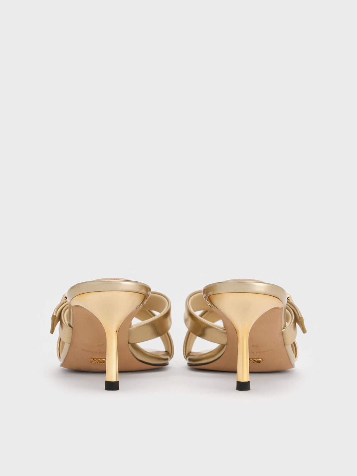 Cody Metallic Leather Crossover Heeled Mules - Gold | CHARLES & KEITH