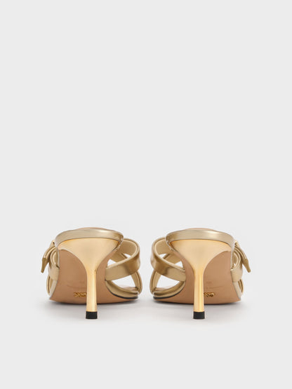 Cody Metallic Leather Crossover Heeled Mules - Gold | CHARLES & KEITH