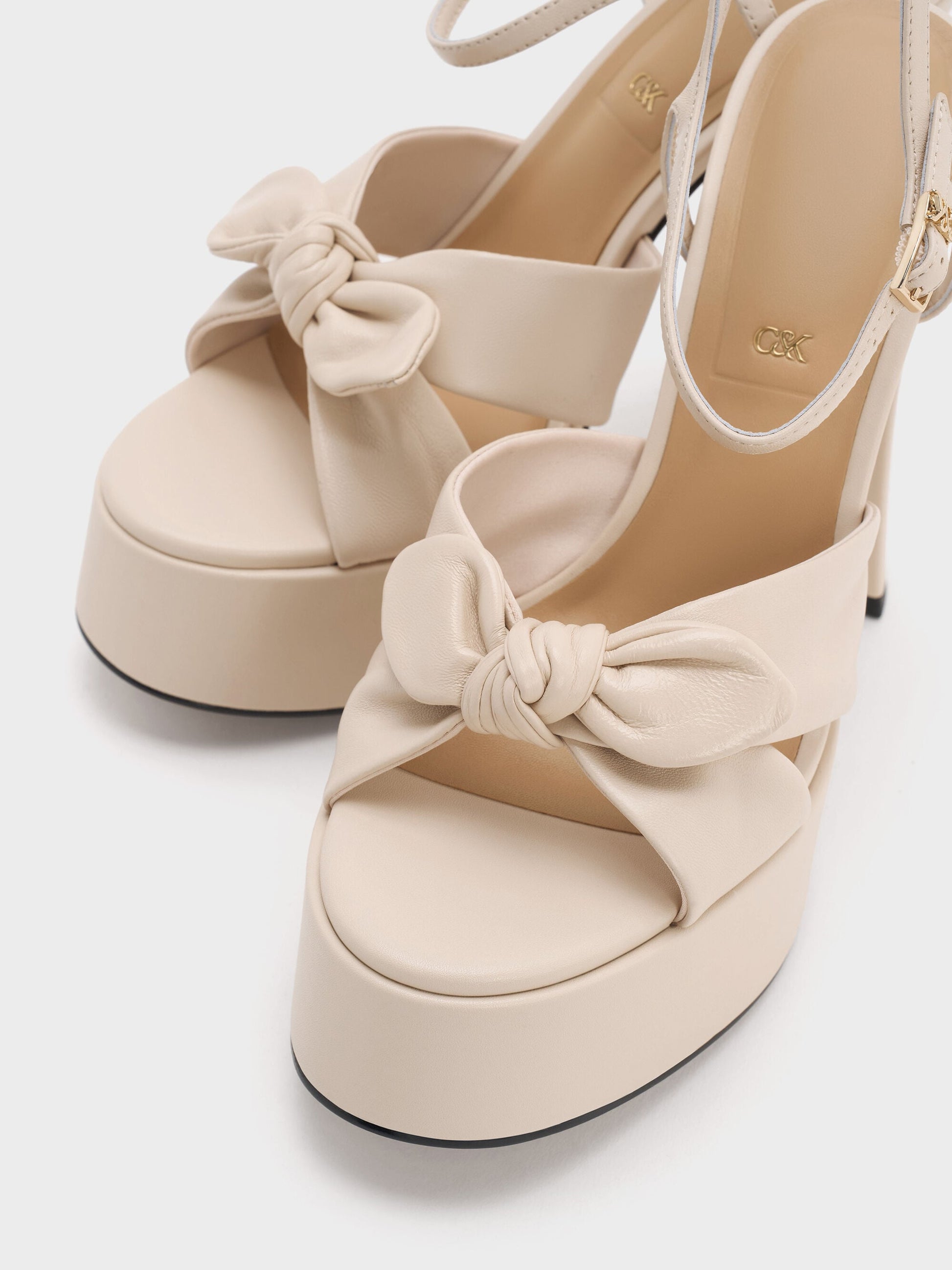 Jayce Leather Platform Sandals - Oat | CHARLES & KEITH