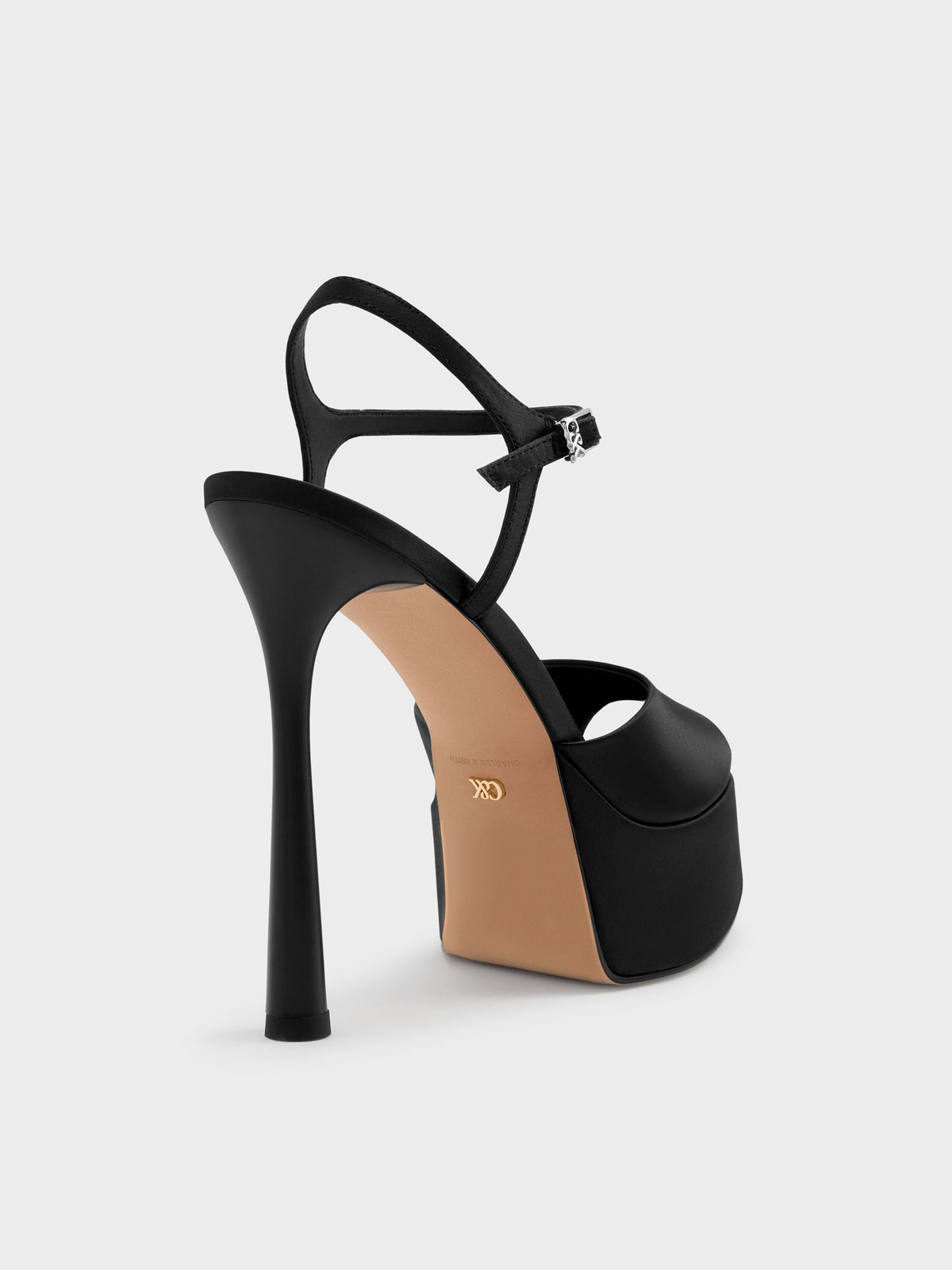 Francesca Peep-Toe Platform Heels - Black Textured | CHARLES & KEITH
